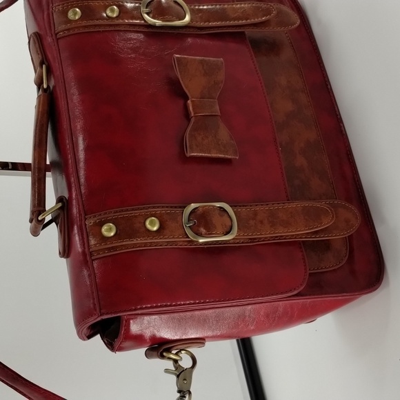 ECOSUSI faux leather red and tan satchel with removable crossbody strap - Picture 4 of 14